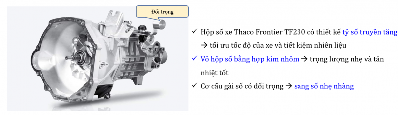 Hộp số vỏ nhôm tản nhiệt tốt, có đối trọng giúp thao tác chuyển số nhẹ nhàng
