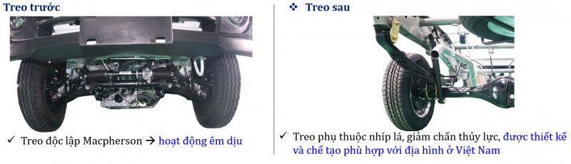 Hệ thống nhíp lá bản dày chế tạo bằng thép cường lực, chịu tải tốt