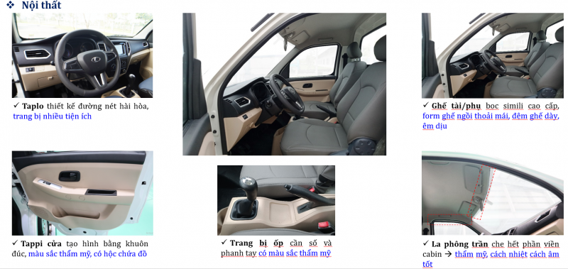 Cabin rộng, ghế da, sàn da, vô lăng trợ lực điện